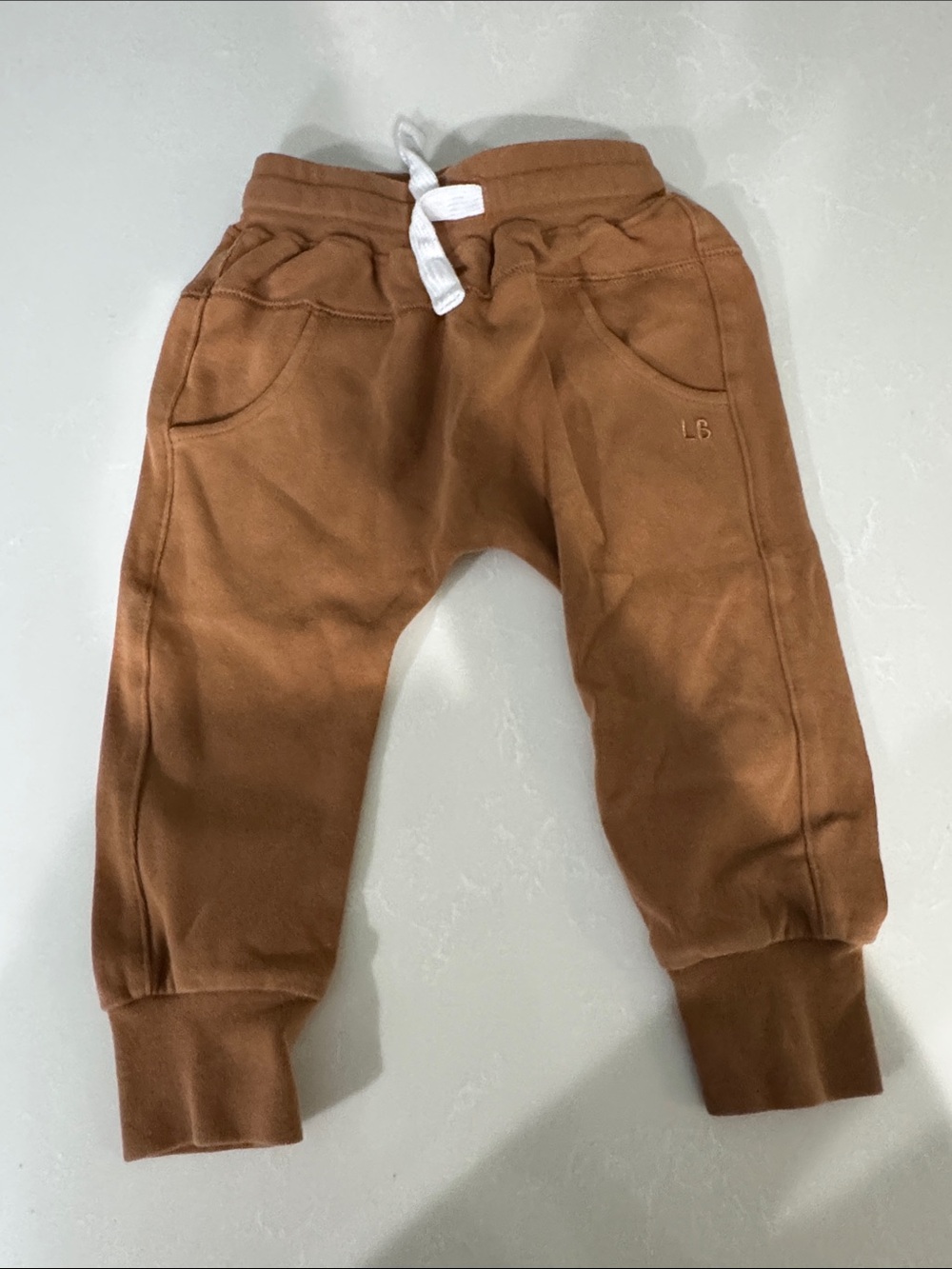 Little Bipsy Tan Brown Jogger Pants with White Drawstring